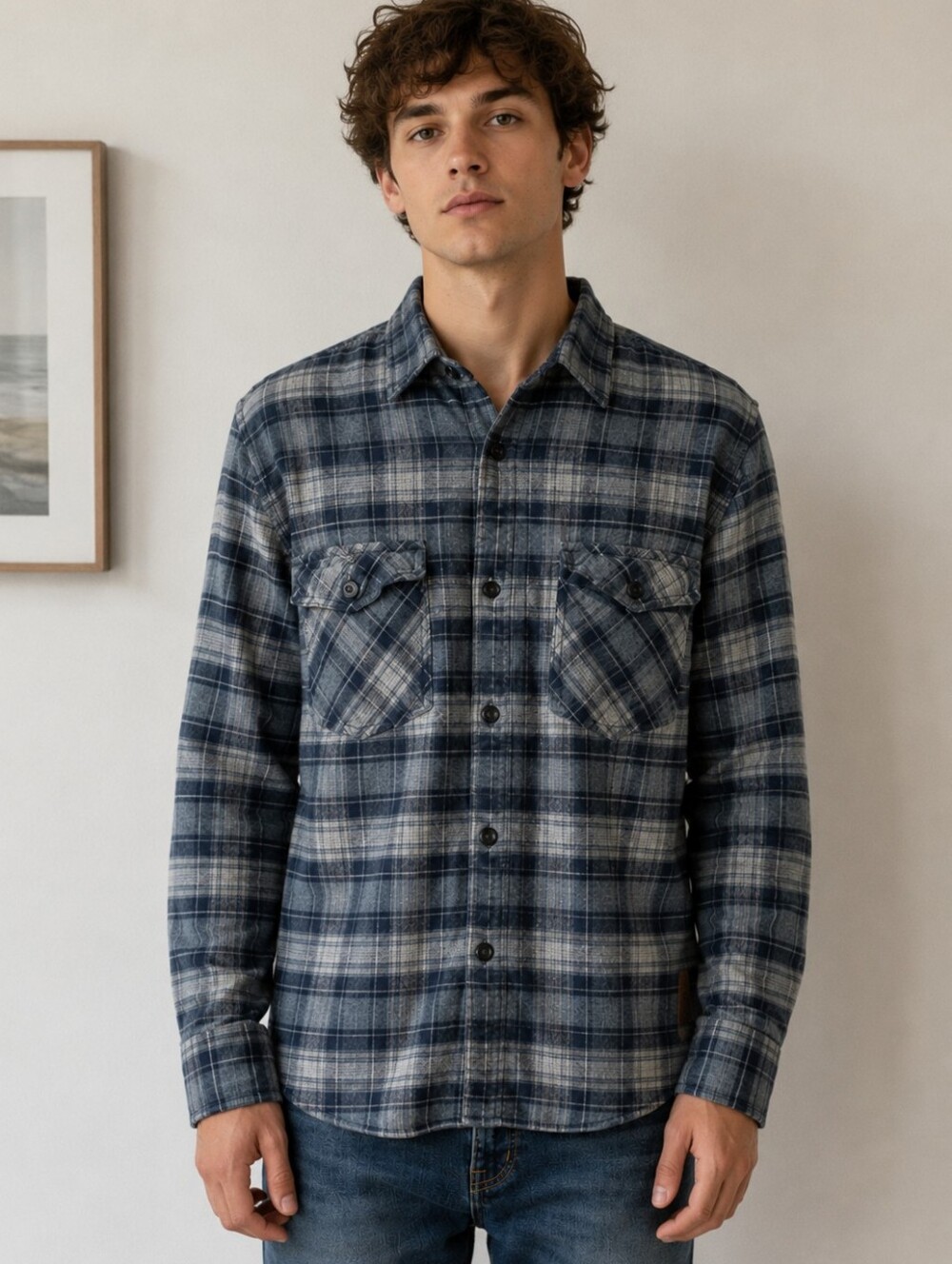 Roots Size S Men's Gray and Black Plaid Button-Up Shirt